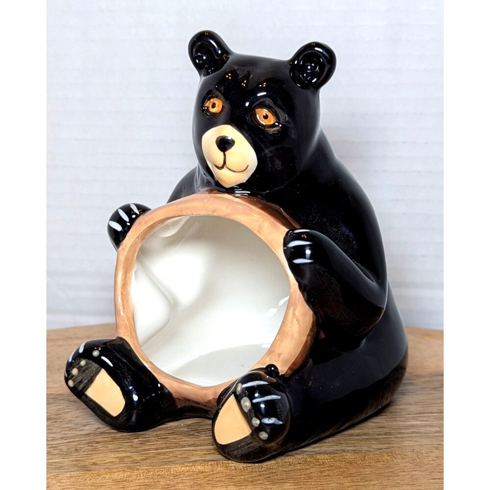 Black Bear Shaped Sponge Holder Ceramic 5 x 3.5 x 4.5-inch Kitchen Tool Gift NEW